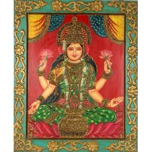  Goddess Lakshmi   Antiquated Color on Board (Framed)