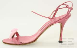 Manolo Blahnik Pink Leather Flower Detail Strappy Heels Size 40.5 