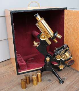 ANTIQUE W. Watson & Sons London Monocular Brass Bactil Microscope 