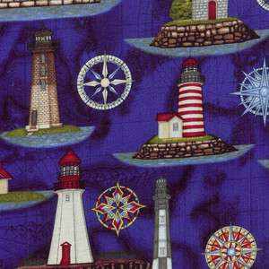   Cotton Fabric  RJR Dan Morris Anchors Aweigh Nautical Lighthouse Bl
