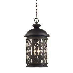  3 Light Outdoor Pendant In Weathered Charcoal And Clear 
