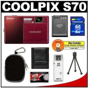  Nikon Coolpix S70 12.1MP Digital Camera (Red & Red) 3.5 inch OLED 