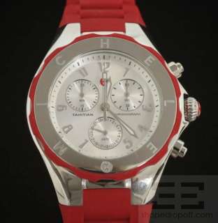 Michele Red Tahitian Jelly Bean Large Stainless Steel Watch  