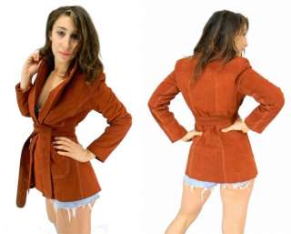   Brown SUEDE LEATHER Mini Trench 60s BOHO spy Coat JACKET M  