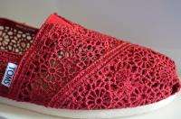 Toms Classic Women Red Crochet Shoes  