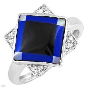 Gorgeous Brand New Ring With Diamonds, Simulated Lapis Lazulis, Mother 