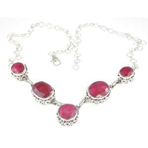  925 Sterling Silver Created RUBY Necklace, 16 17, 29.5g Jewelry