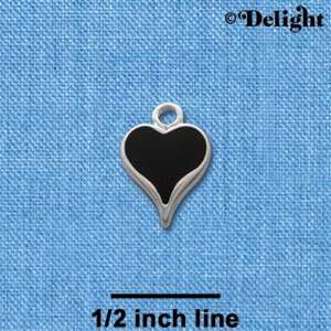 C1403 tlf   Small Long Black Heart   Silver Plated Charm:  