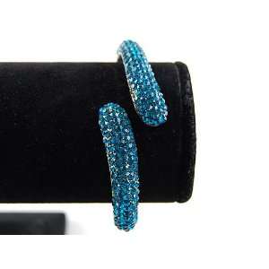 Antique Inspired Silver Blue Zircon Rhinestone Statement Cuff Bracelet 