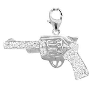  14K White Gold Diamond Pistol Charm: Jewelry
