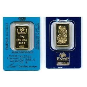  Pamp Suisse 10 gram gold bar new, certified in assay card 