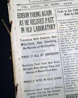 THOMAS EDISION Henry Ford Charles Lindbergh STOCK MARKET CRASH 1929 NY 