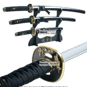  Japanese Bushido Tiger Samurai Katana Sword Set Black 