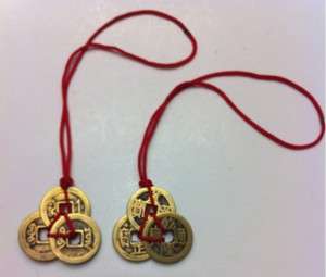 FENG SHUI 3 THREE I CHING COINS TIED WITH RED RIBBON 2S  