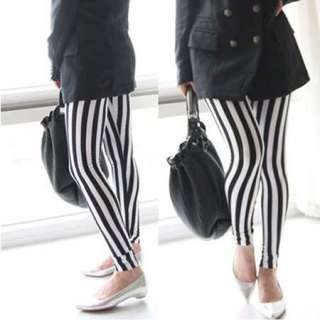 New Black & White Vertical Stripe Leggings Fashion Skinny Pants Tights 