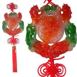  Tri Colored Jade Large Lucky Hanging with Dragon and 