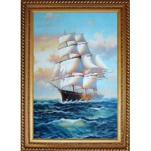  Three Masted Sailing Ship and Big Sea Waves Oil Painting 