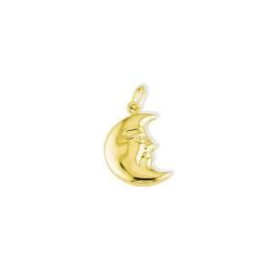    Solid 14k Yellow Gold Crescent Moon Face Puffy Pendant: Jewelry