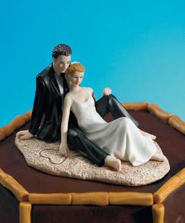 Romantic Wedding Couple Lounging on Beach Cake Topper  