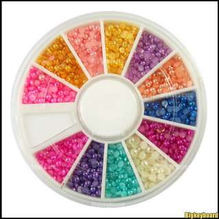 2000x 2mm Half Baby Pearl Gems Nail Art Tips Decoration Wheel  
