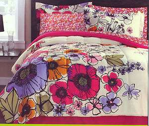   Modern Floral Purple Pink 6PC TWIN Dorm Comforter Set BED IN A BAG
