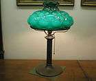 Antique Brass Table Lamp with Green Cased Glass Shade circa 1915 