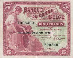 Belgian Congo 5 Francs 1942 P.13  