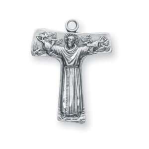 St. Francis Tao Cross w/18 Chain   Boxed St Sterling Silver Saint 