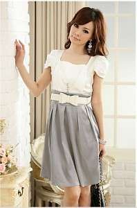Hot Sale Fashion Bowknot Belted Button Dress Grey NEW  