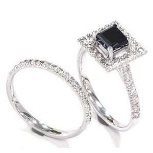   Princess Cut Black Diamond Engagement Wedding Ring Set   6.5: Jewelry