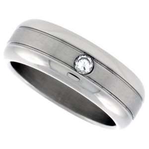  Surgical Steel 5/16 ( 8 mm ) Dome Band w/ Single CZ Stone 