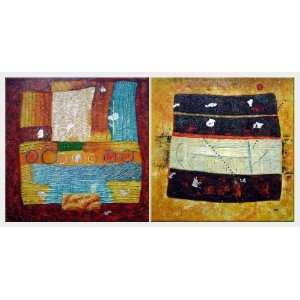  Color Composition Abstract   2 Canvas Set Oil Painting 30 