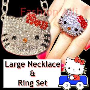 BIG BLING RED CRYSTAL HELLO KITTY NECKLACE & RING SET☆  