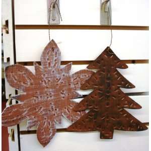    Set of 2 Tree and Snowflake Hangers Metal Christmas