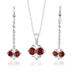   weight Round Shape Garnet Pendant Earrings and 18 inch Necklace Set