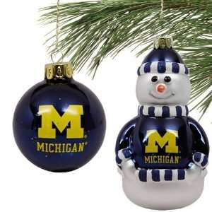  Michigan Wolverines Mini Blown Glass Ornament Set Sports 