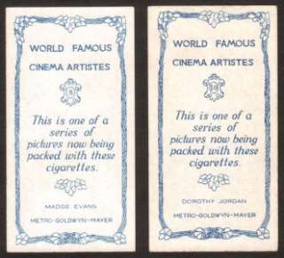 World Famous Cinema ArtistesTobacco Cards 1933 / BAT  