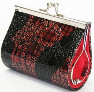   Metallic Patent Croco Coin Purse Texture Red Black Leather like NWT