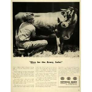  1943 Ad National Dairy Product Corp Army Soldier Milking 