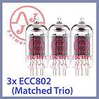 3x NEW JJ Tesla 12AU7 / ECC802 Long Plate Vacuum Tubes, Matched Trio 