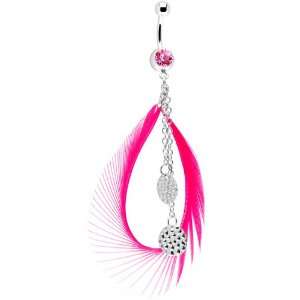  Pink Gem Mod Circle Feather Drop Belly Ring: Jewelry