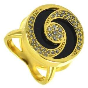  Black Onyx & Pave CZ Optical Ring in Gold: Jewelry