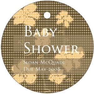 Baby Keepsake: Brown Flower Gingham Design Circle Shaped Personalized 