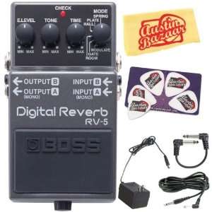  Boss RV 5 Digital Reverb Pedal Bundle with AC Adapter, 10 