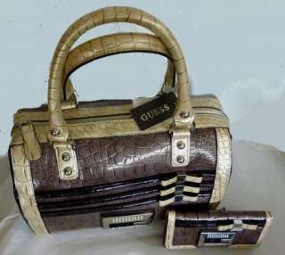 GUESS Satchel Set: Sami Taupe Brown Multi Patent Handbag & Matching 