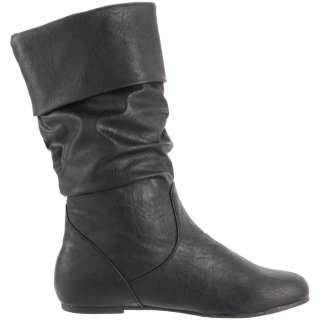 Black Women Flat Boots mid calf slip on Wild Diva work winter boots 