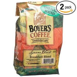 Boyers Coffee Breakfast Blend (Ground), 16 Ounce Bags (Pack of 2 