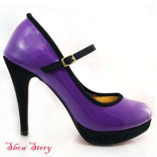 New Ladies Purple Patent w Satin Platform Shoes Au 5/36  