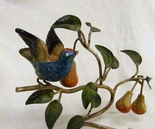   Italian Italy Tole Painted Metal Bird Partridge Pear Tree Candlestick