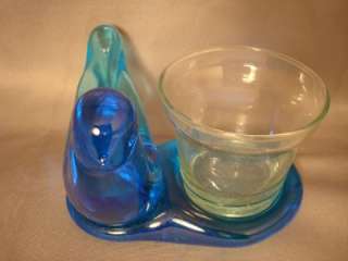 Ron Ray Signed Bluebird Blue Bird Glass Candle Holder  